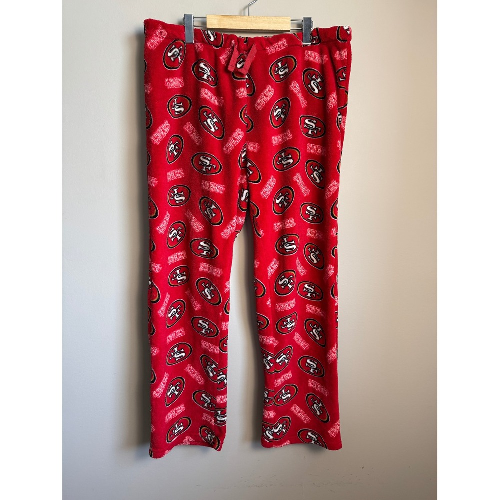 NFL San Francisco 49ers Fleece Pajama Pants Red Mens XL All-Over Logo Drawstring